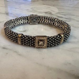 LAGOS 9mm Diamond Caviar Square Station Sterling Silver & 18K Gold Bracelet